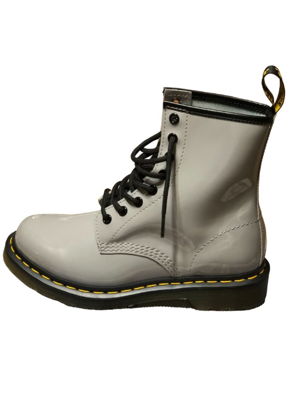 Dr Martens Combat Boots Airwair Zinc Gray Womens 7 AW004 Patent Leather Lace Up - Picture 10 of 12